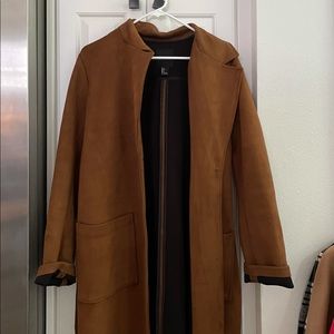 Brown Suede Coat with tie.